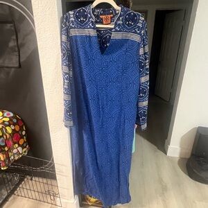 Tory Burch Blue Long Sleeve tunic maxi dress